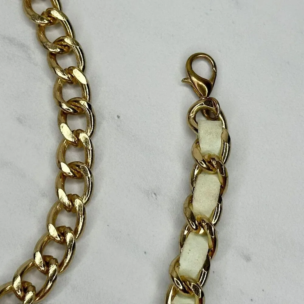 Cream Woven Gold Tone Metal Chain Link Belt One Size ✨